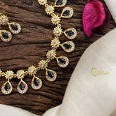 Vriksham Premium Tear Drop & Floral AD Stone Choker-Blue-G16290